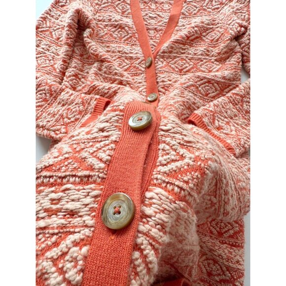 MOTH Orange Cotton Jacquard Knit Duster Cardigan Sweater, Size M - Picture 12 of 15